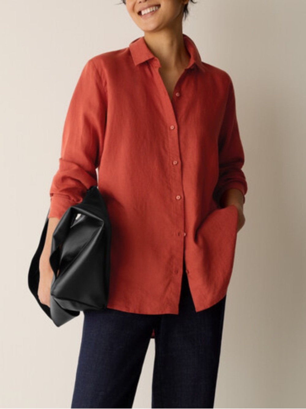 Eileen Fisher Blood Orange Linen Button-Up Shirt